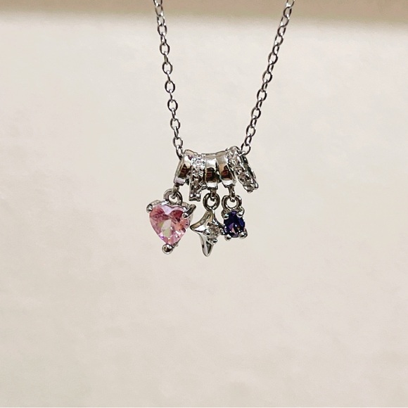 ✨ cute dangle with little pink heart tones/ star/ purple stones necklace - Picture 5 of 12